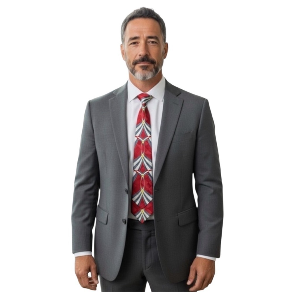 Dino Magli Red Gray Gold Geometric Tie | Handmade 100% Polyester